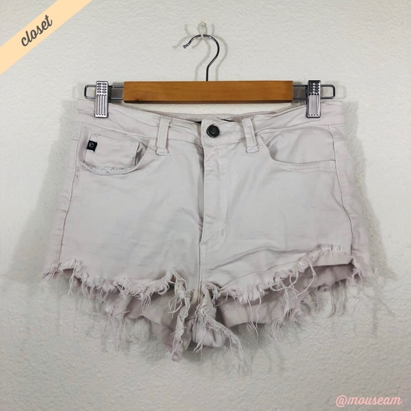 KanCan Pants - [KanCan] White Distressed Frayed Edge Denim Shorts